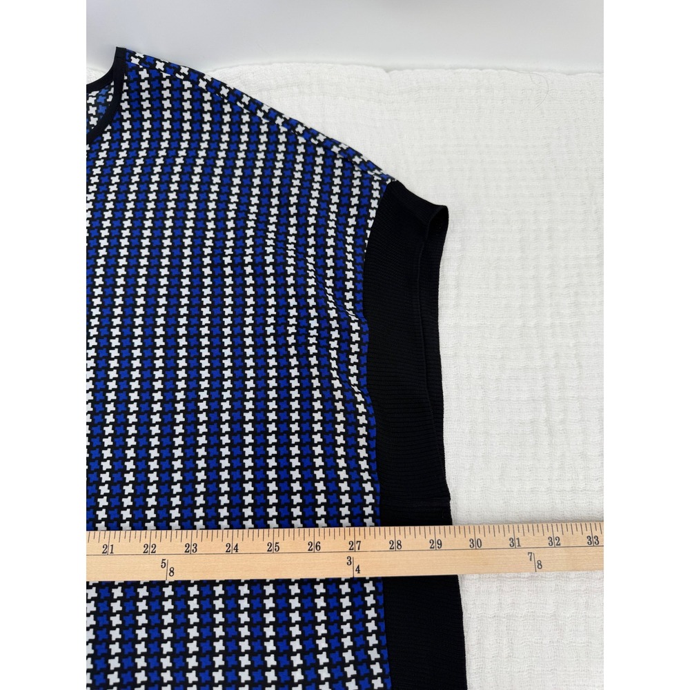 Michael Kors Top 1X Blue Houndstooth Dolman Sleeve Crew Neck Blouse - Picture 4 of 7